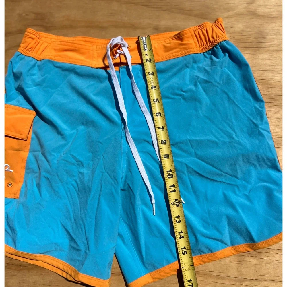 TYR Mens Board Shorts Blue Orange Swim Trunks Cargo Pocket Size Medium